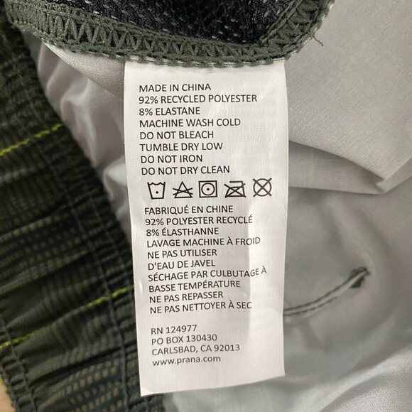 Prana Basalt Studio Board Shorts Men's Size 32 Green Plaid Unlined SW-1660 - Picture 8 of 10